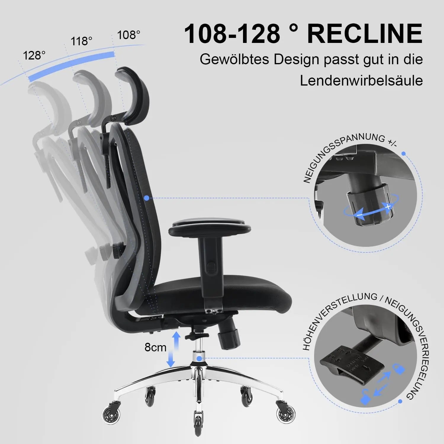 Sihoo Schreibtischstuhl Drehstuhl Bürostuhl Kopfstütze Armlehne 150kg Schwarz B-Ware - 779324880840