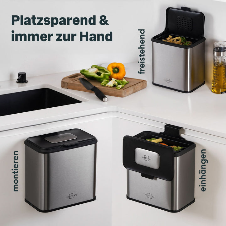 SILBERTHAL Biomülleimer Abfalleimer Edelstahl Aktivkohlefilter 4L Kunststoff - 4260470467079