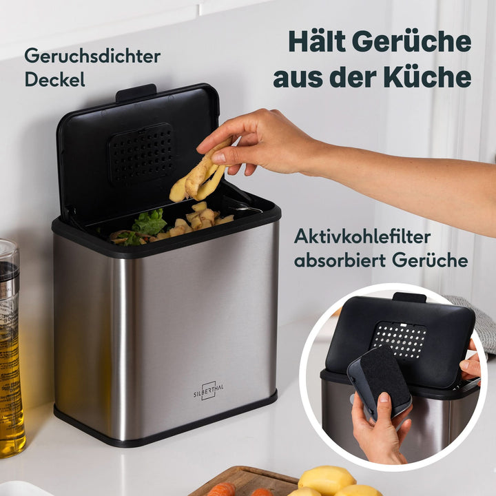 SILBERTHAL Biomülleimer Abfalleimer Edelstahl Aktivkohlefilter 4L Kunststoff - 4260470467079