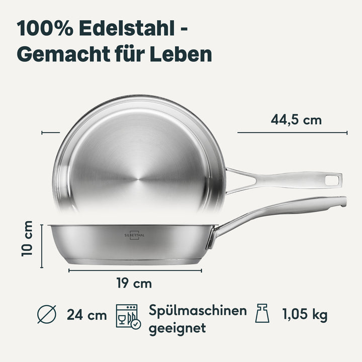 SILBERTHAL Bratpfanne Edelstahlpfanne Pfanne unbeschichtet ohne Deckel 24cm - 4260470467192
