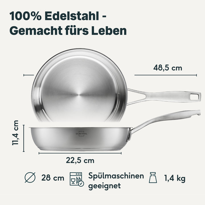 SILBERTHAL Edelstahlpfanne unbeschichtet Sandwichboden spülmaschinenfest - 4260470464641
