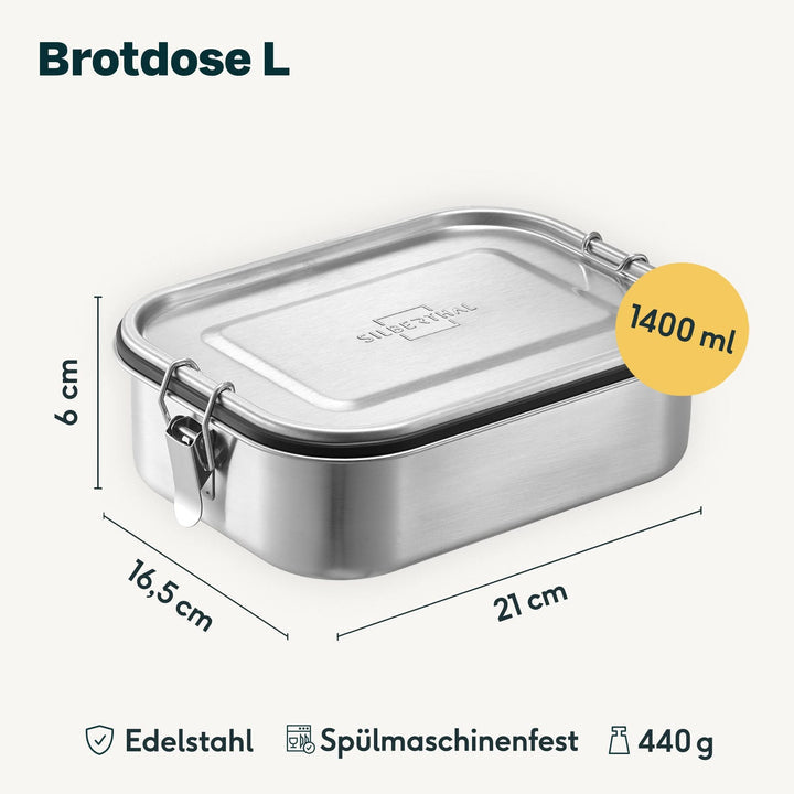SILBERTHAL Brotdose Lunchbox Edelstahl Trennwand Silikondichtung auslaufsicher - 4260470464153