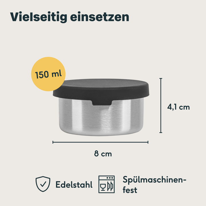 Silberthal Dose Behälter Snackbox Minidose Silikondeckel Edelstahl 150ml 4 STÜCK - 4260470467888