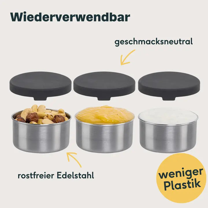 B-Ware Silberthal Dose Behälter Snackbox Minidose Silikondeckel Edelstahl 150ml 4 Stück - 4260470467888