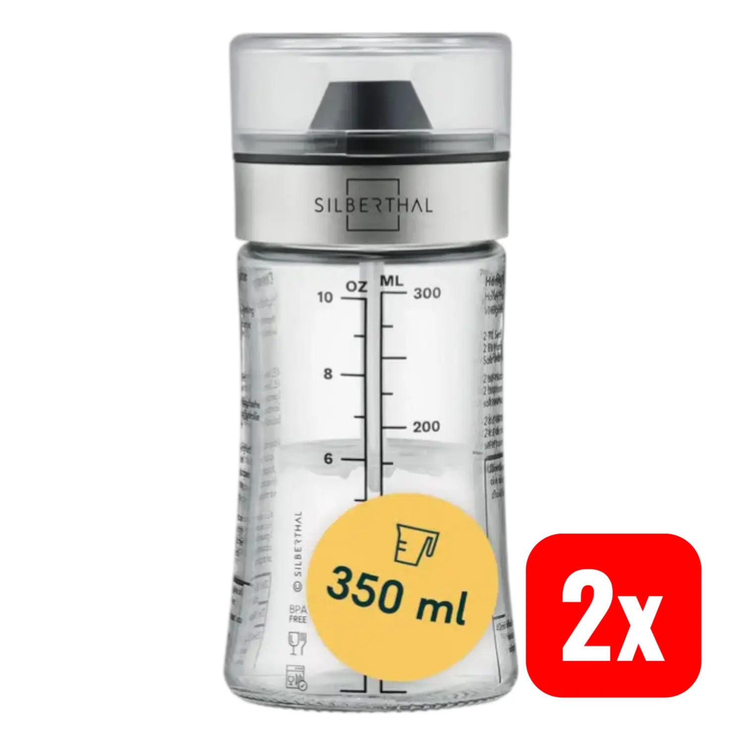 B-Ware Silberthal Dressingshaker Dressingmixer Shaker Glas Deckel Skala 350ml 2 Stück