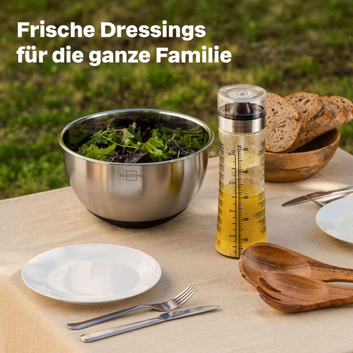 SILBERTHAL Dressingshaker Mixer Glasflasche 500ml Küchenhelfer Marinaden Soßen - 4260470462548