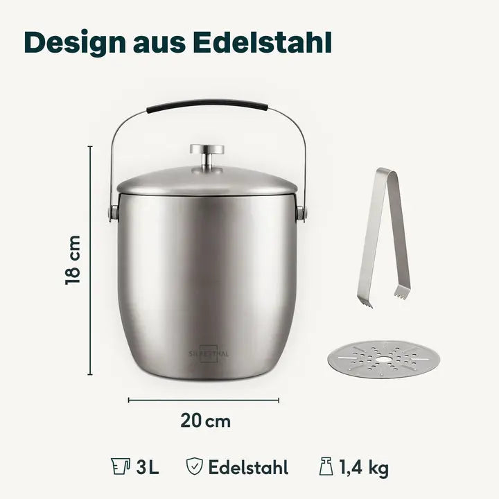 B-Ware Silberthal Eiswürfelbehälter Kübel Edelstahl Eiskübel Flaschenkühler Party