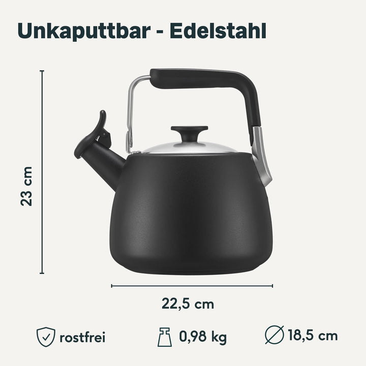 Silberthal Flötenkessel Wasserkessel schwarz Edelstahl Ausgussfilter 1,9L - 4260470467369