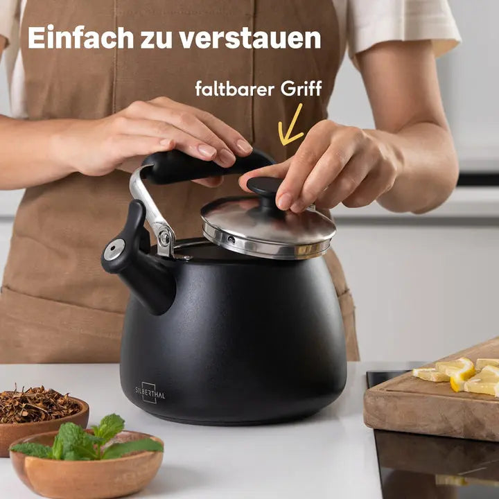 B-Ware Silberthal Flötenkessel Wasserkessel Schwarz Edelstahl Ausgussfilter 1,9 L692