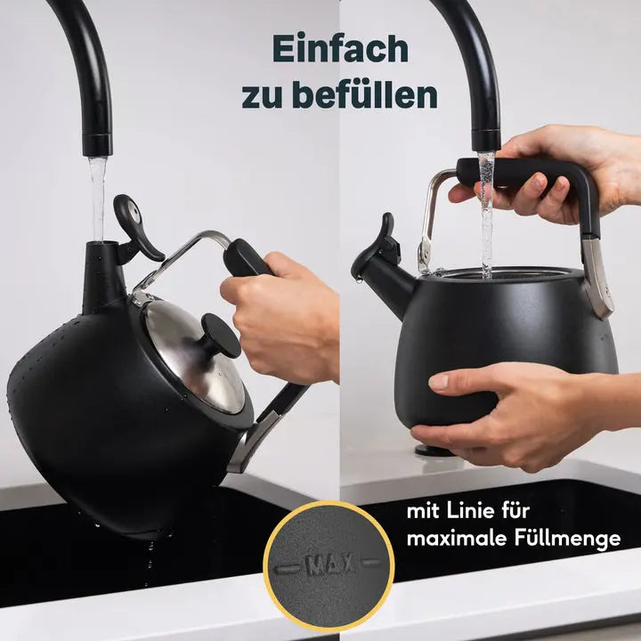 B-Ware Silberthal Flötenkessel Wasserkessel Schwarz Edelstahl Ausgussfilter 1,9 L692