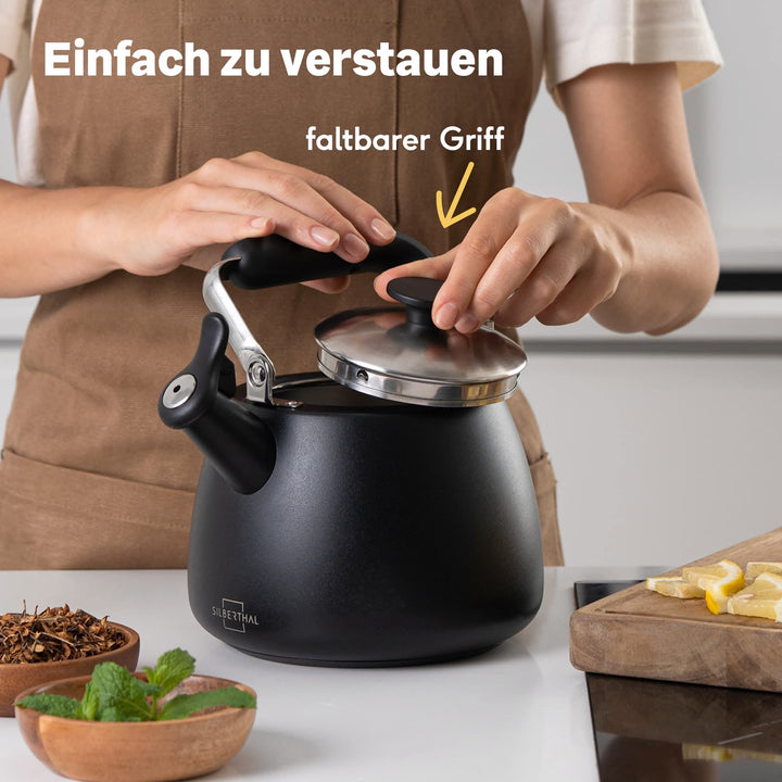 Silberthal Flötenkessel Wasserkessel schwarz Edelstahl Ausgussfilter 1,9L - 4260470467369