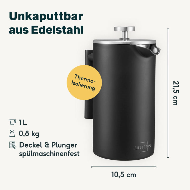 SILBERTHAL French Press Kaffeebereiter Kanne Edelstahl Schwarz Kaffeebereiter280 - 4260470462128