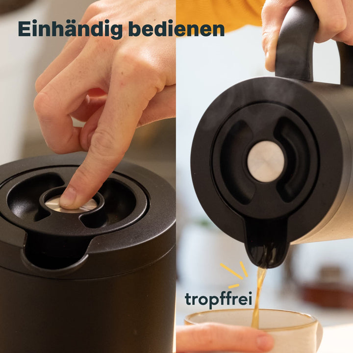 SILBERTHAL Thermoskanne Kaffeekanne Isolierkanne Glaseinsatz Edelstahl 1L - 4260470462555