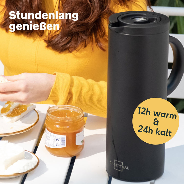 SILBERTHAL Thermoskanne Kaffeekanne Isolierkanne Glaseinsatz Edelstahl 1L - 4260470462555