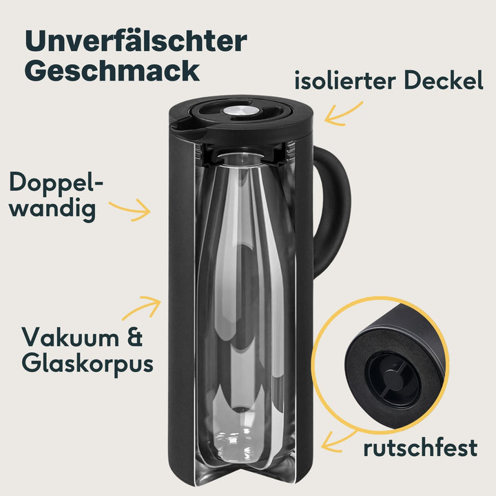 SILBERTHAL Thermoskanne Kaffeekanne Isolierkanne Glaseinsatz Edelstahl 1L - 4260470462555