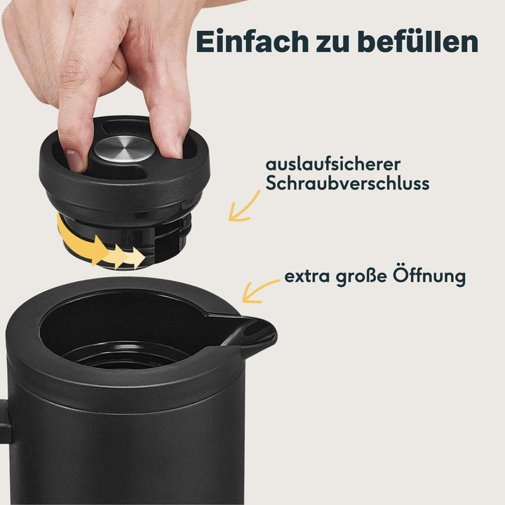 SILBERTHAL Thermoskanne Kaffeekanne Isolierkanne Glaseinsatz Edelstahl 1L - 4260470462555