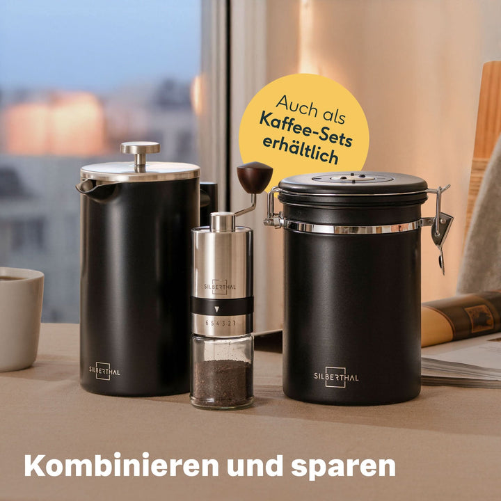 SILBERTHAL Kaffeedose Vorratsdose luftdicht Edelstahl schwarz Aromaventil Löffel - 4260470462562