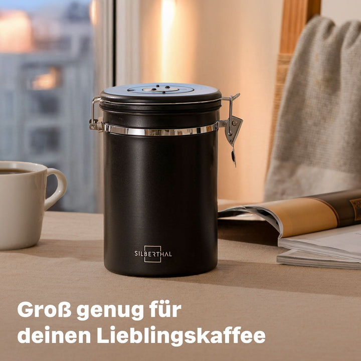 SILBERTHAL Kaffeedose Vorratsdose luftdicht Edelstahl schwarz Aromaventil Löffel - 4260470462562