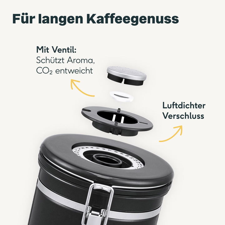 SILBERTHAL Kaffeedose Vorratsdose luftdicht Edelstahl schwarz Aromaventil Löffel - 4260470462562