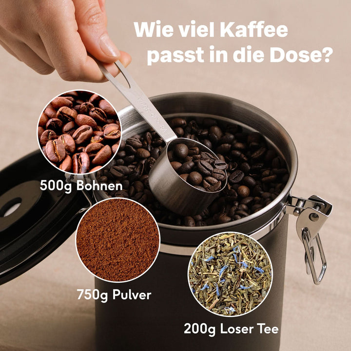 SILBERTHAL Kaffeedose Vorratsdose luftdicht Edelstahl schwarz Aromaventil Löffel - 4260470462562