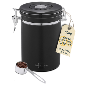 B-Ware SILBERTHAL Kaffeedose Vorratsdose luftdicht Edelstahl schwarz Aromaventil Löffel