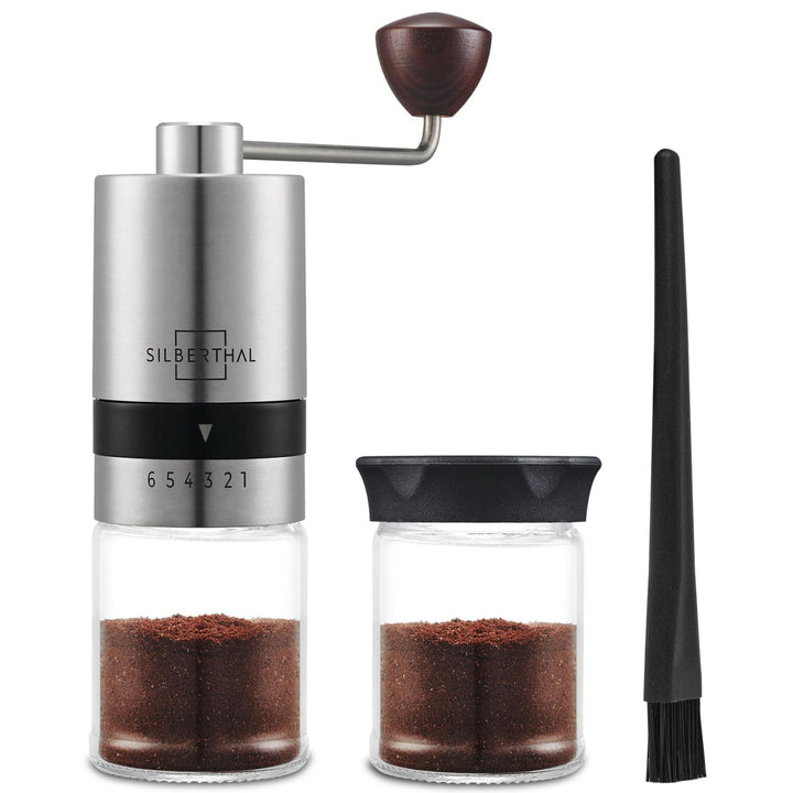 SILBERTHAL Kaffeemühle Handmühle Kaffeebereiter Edelstahl Glas Kegelmahlwerk - 4260470462173