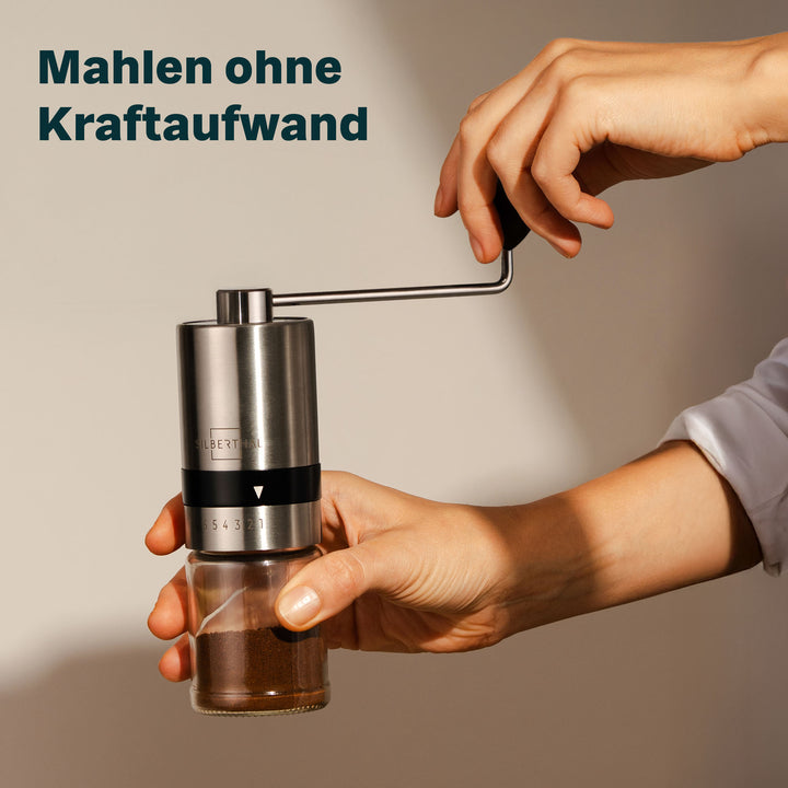 SILBERTHAL Kaffeemühle Handmühle Kaffeebereiter Edelstahl Glas Kegelmahlwerk - 4260470462173