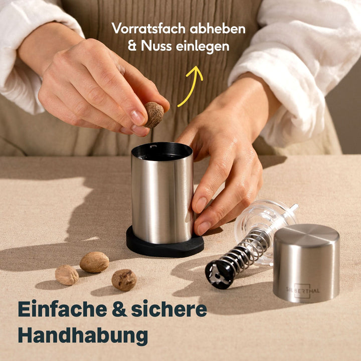 SILBERTHAL Muskatmühle Gewürzmühle Muskatnussmühle Finecut Edelstahlbehälter - 4260470462616