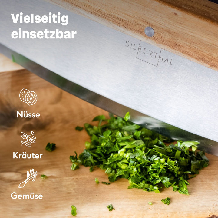 SILBERTHAL Pizza Wiegemesser Schneider Edelstahl 32cm Akazienholz Griff 2 STÜCK - 4260470464450