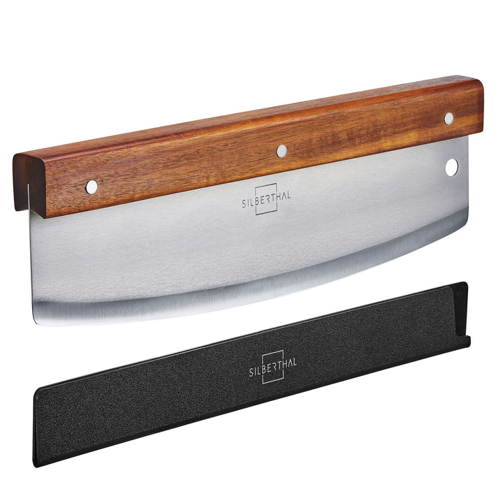 SILBERTHAL Pizza Wiegemesser Schneider Edelstahl 32cm Akazienholz Griff 2 STÜCK - 4260470464450