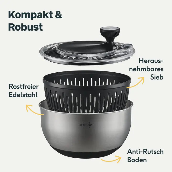B-Ware Silberthal Salatschleuder Salatzentrifuge Edelstahl Effektive Schleuderfunktion - 4260470464627