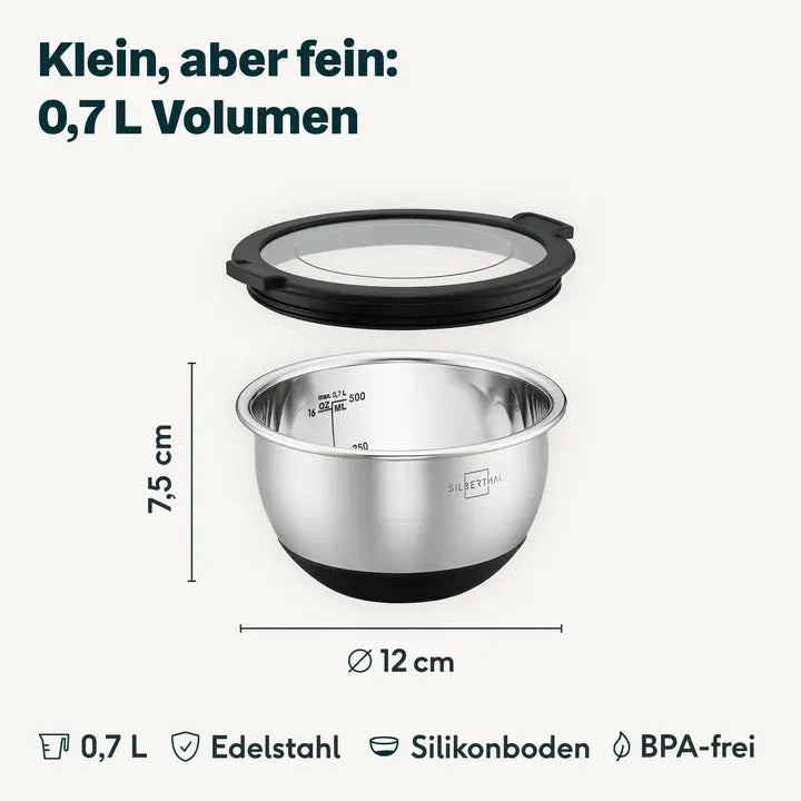 B-Ware Silberthal Salatschüssel Schüssel Edelstahl Mit Deckel Silikonboden 12cm 2 Stück - 4260470467628