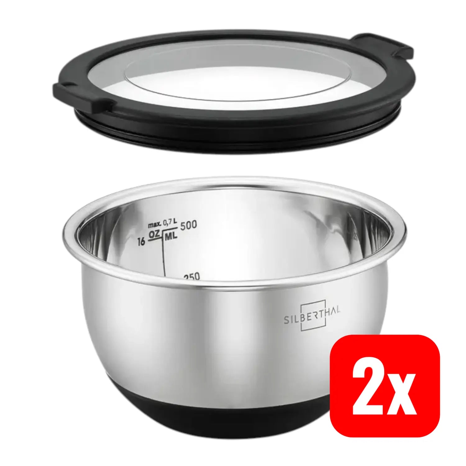 B-Ware Silberthal Salatschüssel Schüssel Edelstahl Mit Deckel Silikonboden 12cm 2 Stück - 4260470467628