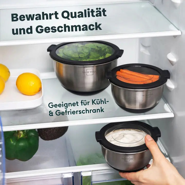 B-Ware Silberthal Salatschüssel Schüssel Edelstahl Deckel Silikonboden 20 Cm 2 Stück - 4260470467642