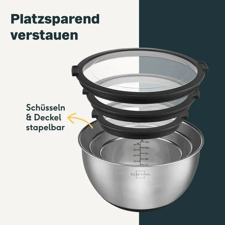 B-Ware Silberthal Salatschüssel Schüssel Edelstahl Deckel Silikonboden 20 Cm 2 Stück - 4260470467642