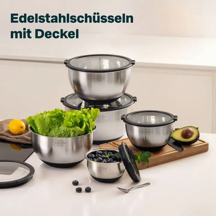 B-Ware Silberthal Salatschüssel Schüssel Edelstahl Deckel Silikonboden 20 Cm 2 Stück - 4260470467642