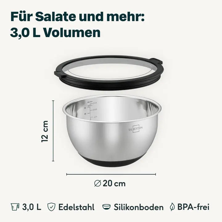 B-Ware Silberthal Salatschüssel Schüssel Edelstahl Deckel Silikonboden 20 Cm 2 Stück - 4260470467642