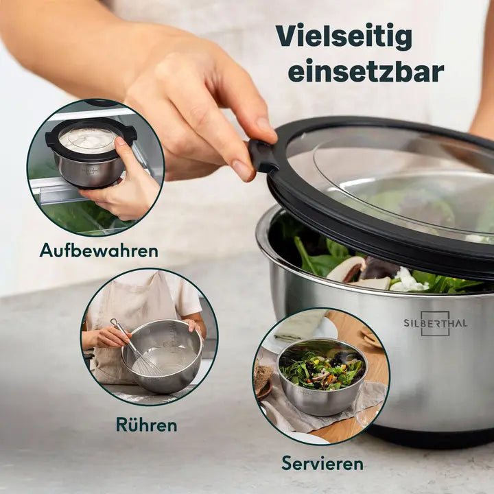 B-Ware Silberthal Salatschüssel Schüssel Edelstahl Deckel Silikonboden 20 Cm 2 Stück - 4260470467642