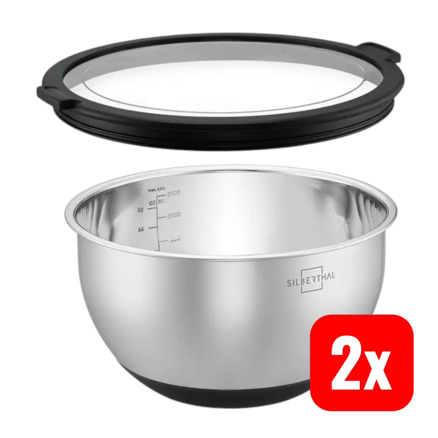 B-Ware Silberthal Salatschüssel Schüssel Edelstahl Deckel Silikonboden 20 Cm 2 Stück - 4260470467642