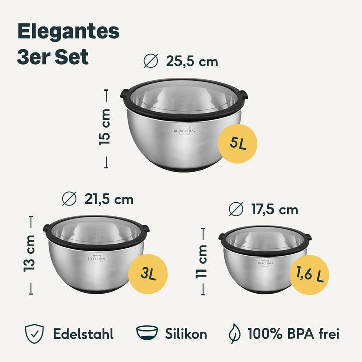 SILBERTHAL Salatschüssel Schüssel Set Edelstahl Servierschüssel stapelbar - 4260470462647