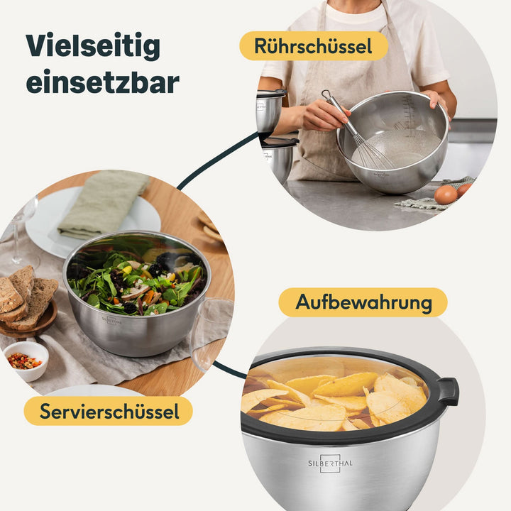 SILBERTHAL Salatschüssel Schüssel Set Edelstahl Servierschüssel stapelbar - 4260470462647
