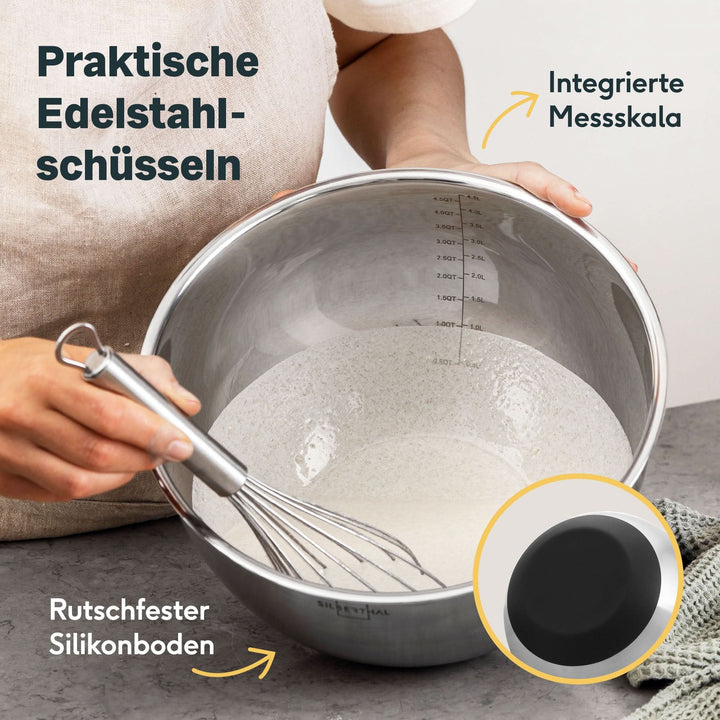 SILBERTHAL Salatschüssel Schüssel Set Edelstahl Servierschüssel stapelbar250 - 4260470462647