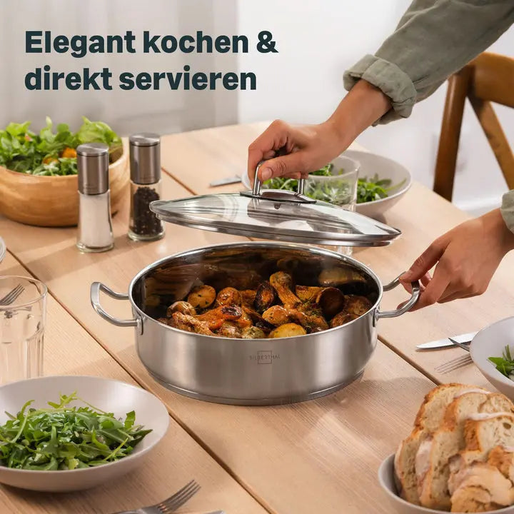 B-Ware Silberthal Servierpfanne Edelstahl Deckel Unbeschichtet 28cm Induktion