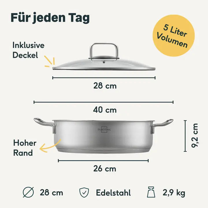 B-Ware Silberthal Servierpfanne Edelstahl Deckel Unbeschichtet 28cm Induktion