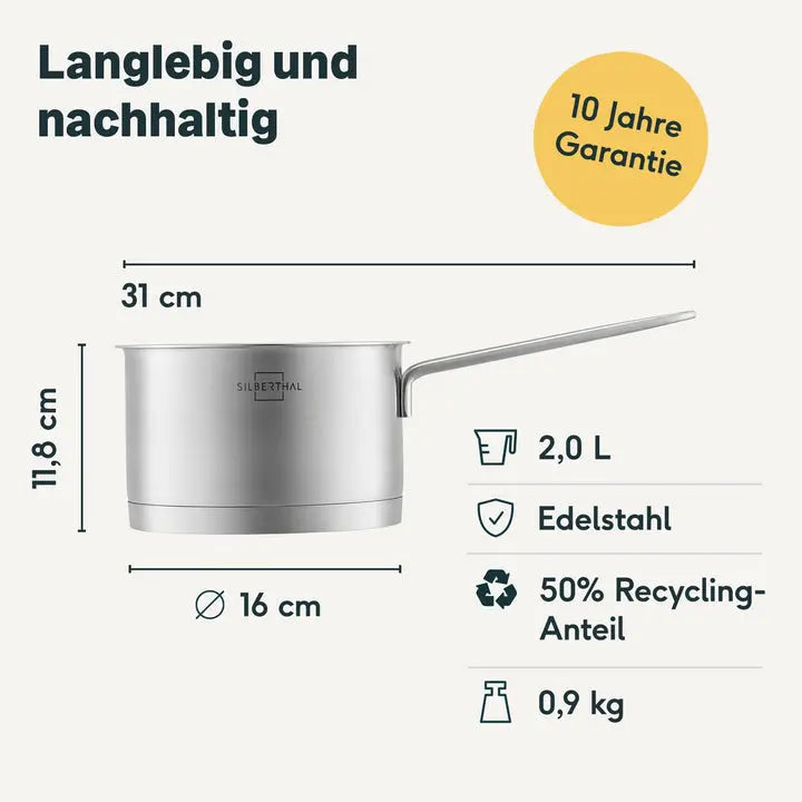 B-Ware Silberthal Stieltopf Kochtopf Edelstahl Stielkasserolle 2 L Messskala Schüttrand