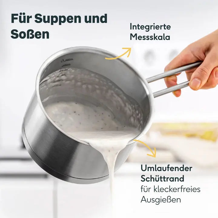 B-Ware Silberthal Stieltopf Kochtopf Edelstahl Stielkasserolle 2 L Messskala Schüttrand
