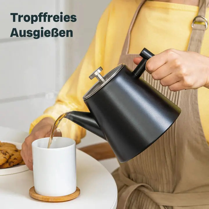 B-Ware Silberthal Teekanne Kanne Edelstahl Sieb Glas Thermo 1l Schwarz122 - 4260470462159