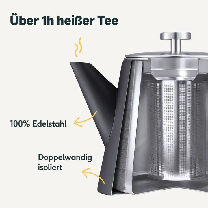 B-Ware Silberthal Teekanne Kanne Edelstahl Sieb Glas Thermo 1l Schwarz - 4260470462159