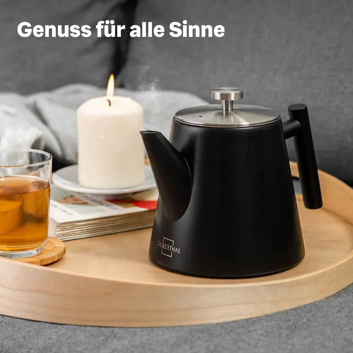 B-Ware Silberthal Teekanne Kanne Edelstahl Sieb Glas Thermo 1l Schwarz122 - 4260470462159