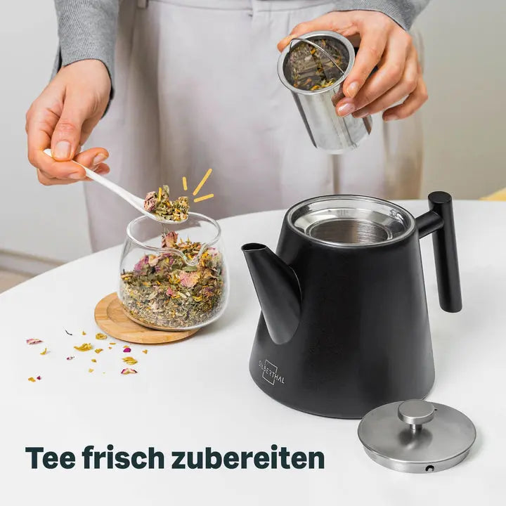 B-Ware Silberthal Teekanne Kanne Edelstahl Sieb Glas Thermo 1l Schwarz - 4260470462159